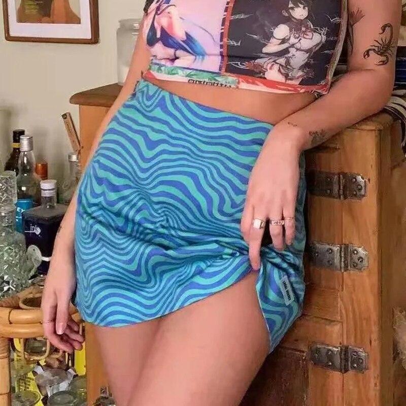 High Waist Blue Zebra Print A-line Mini Skirt