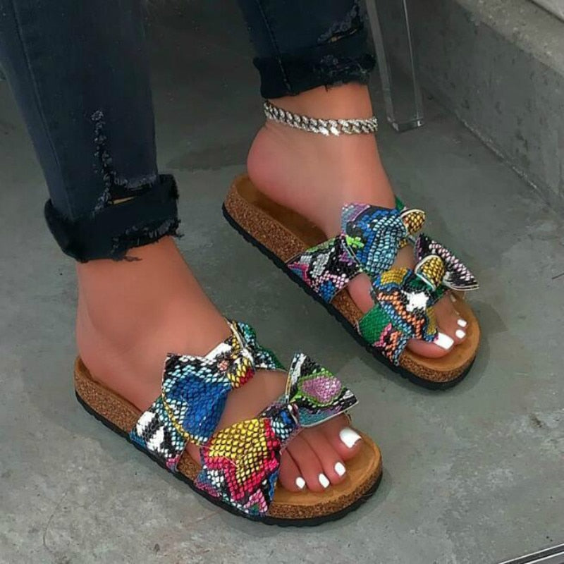 Comfy 2 Strap Bow Snake Sandals
